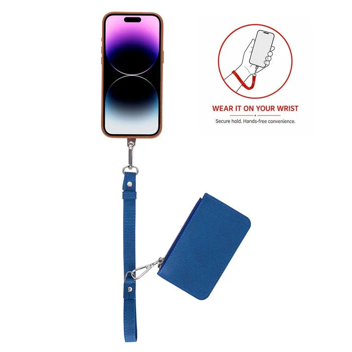 Marlow PU Leather Phone Strap & Wallet Set, Blue - BlackBrook Case