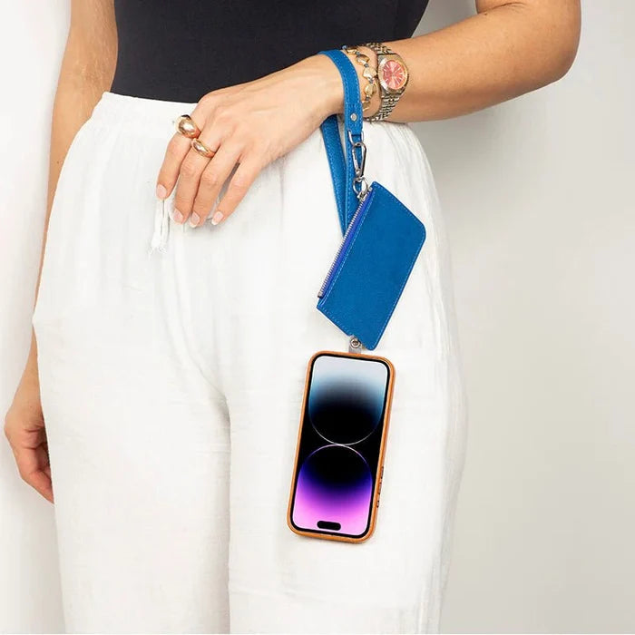 Marlow PU Leather Phone Strap & Wallet Set, Blue - BlackBrook Case