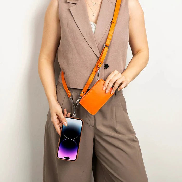 Marlow PU Leather Phone Strap & Wallet Set, Orange - BlackBrook Case