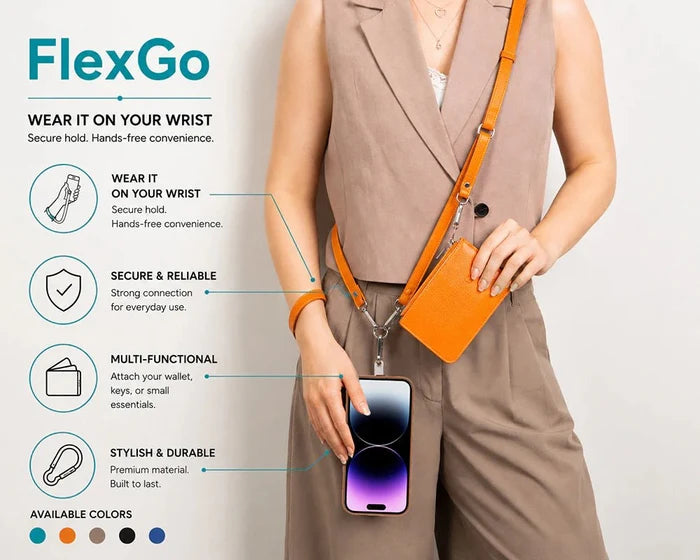 Marlow PU Leather Phone Strap & Wallet Set, Orange - BlackBrook Case