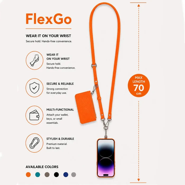 Marlow PU Leather Phone Strap & Wallet Set, Orange - BlackBrook Case