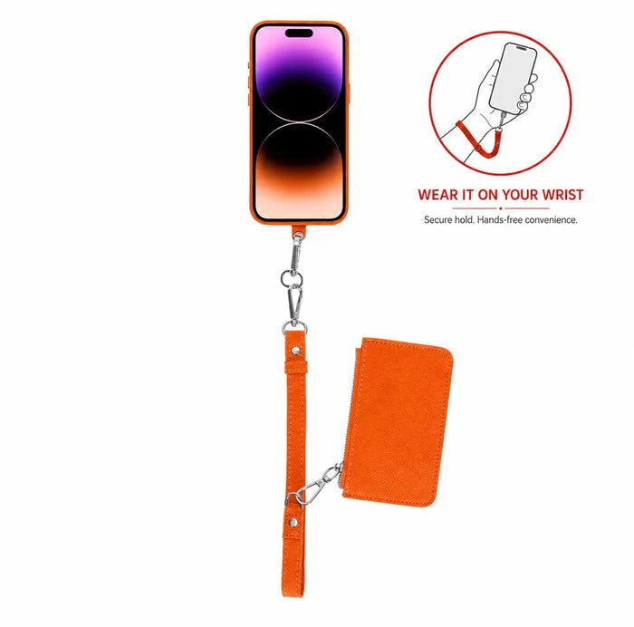 Marlow PU Leather Phone Strap & Wallet Set, Orange - BlackBrook Case
