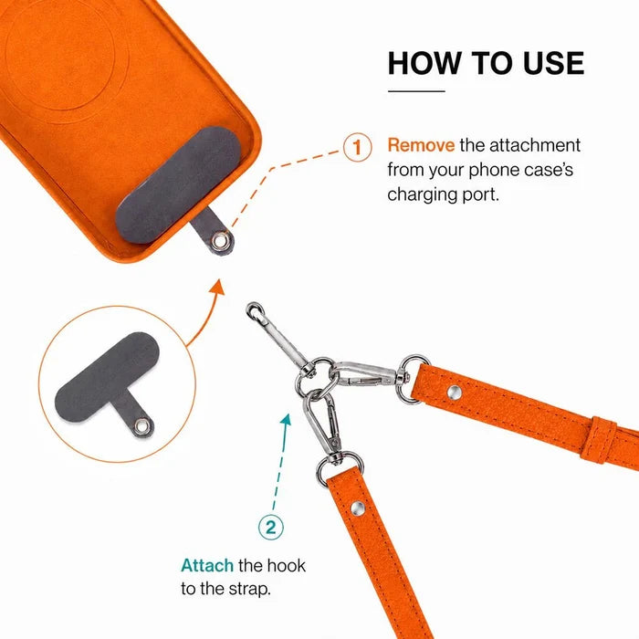 Marlow PU Leather Phone Strap & Wallet Set, Orange - BlackBrook Case