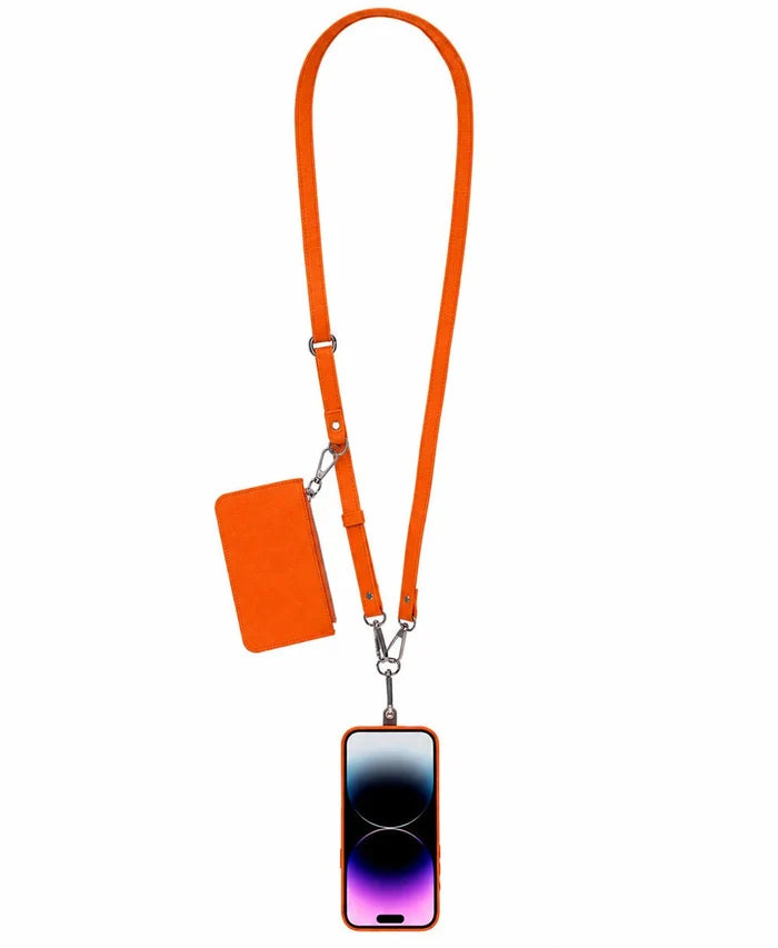 Marlow PU Leather Phone Strap & Wallet Set, Orange - BlackBrook Case