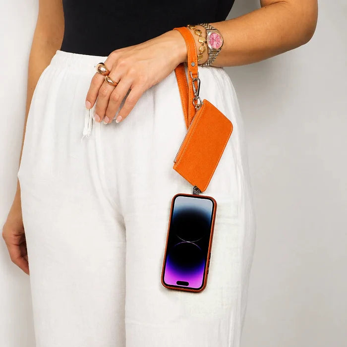 Marlow PU Leather Phone Strap & Wallet Set, Orange - BlackBrook Case