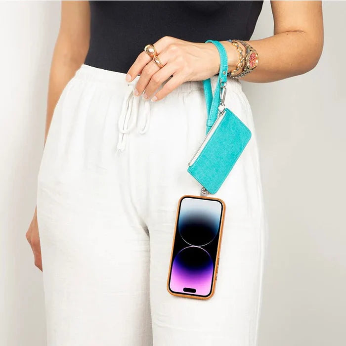Marlow PU Leather Phone Strap & Wallet Set, Turquoise - BlackBrook Case