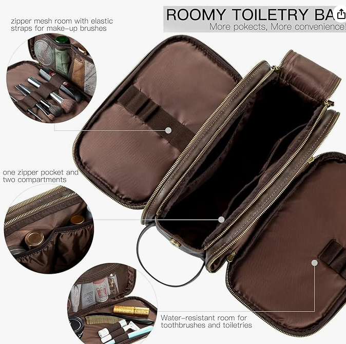 Mens Toiletry Bag for Men Water-Resistant PU Leather  Large Travel Wash Bag-230