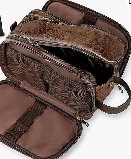 Mens Toiletry Bag for Men Water-Resistant PU Leather  Large Travel Wash Bag-230