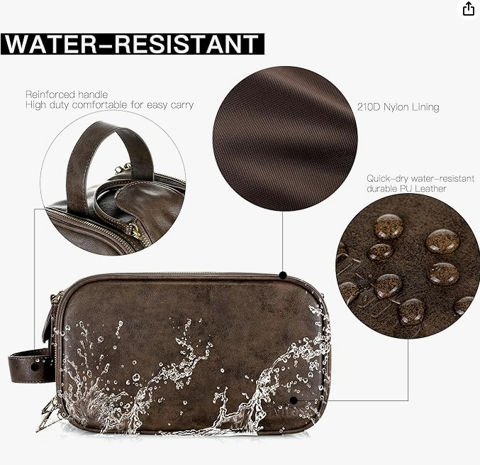 Mens Toiletry Bag for Men Water-Resistant PU Leather  Large Travel Wash Bag-230