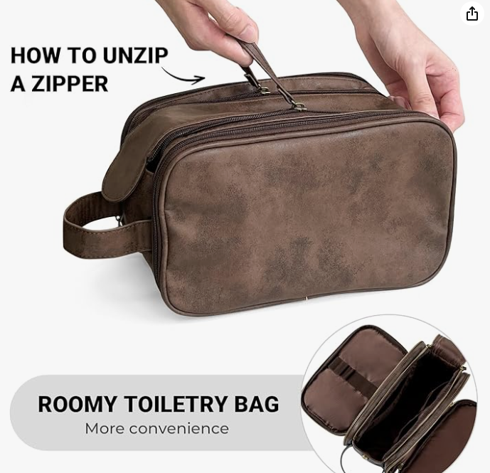Mens Toiletry Bag for Men Water-Resistant PU Leather  Large Travel Wash Bag-230