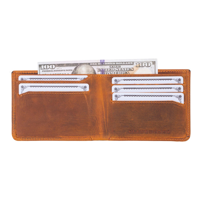 Merlin Full‑Grain Leather Bifold Wallet, Golden Brown - BlackBrook Case