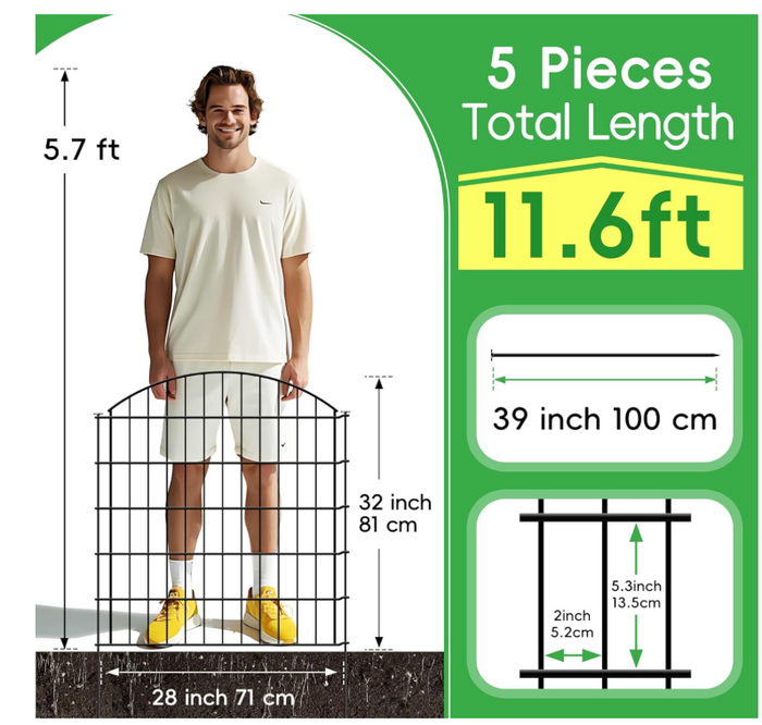 Metal Garden Fence 5 Panels 3.5m No Dig Animal Barrier 81x71cm Rustproof-57