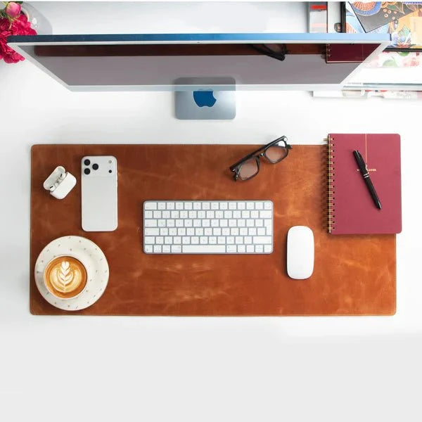 Natural Leather Desk Mat (37cm x 80 cm), Golden Tan - BlackBrook Case