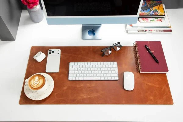 Natural Leather Desk Mat (37cm x 80 cm), Golden Tan - BlackBrook Case