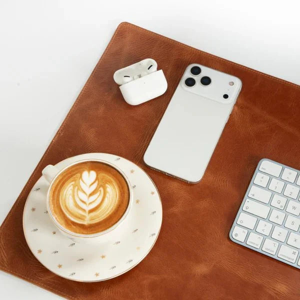 Natural Leather Desk Mat (37cm x 80 cm), Golden Tan - BlackBrook Case