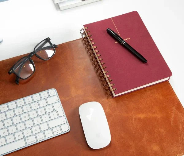 Natural Leather Desk Mat (37cm x 80 cm), Golden Tan - BlackBrook Case