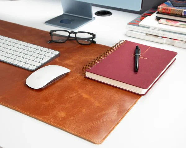 Natural Leather Desk Mat (37cm x 80 cm), Golden Tan - BlackBrook Case