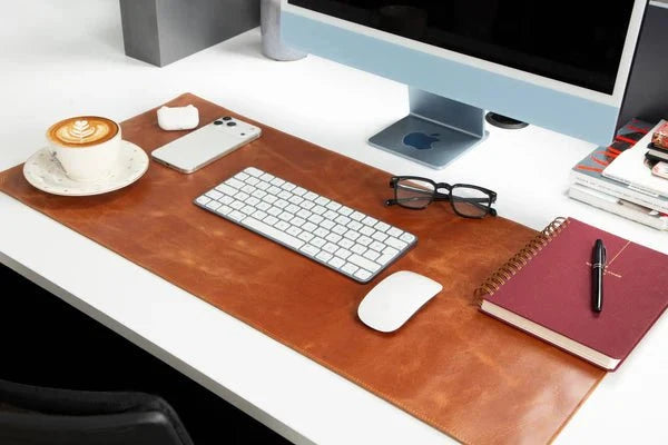 Natural Leather Desk Mat (37cm x 80 cm), Golden Tan - BlackBrook Case