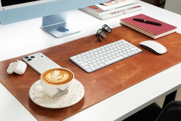 Natural Leather Desk Mat (37cm x 80 cm), Golden Tan - BlackBrook Case