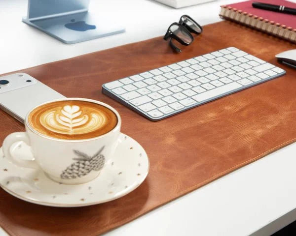 Natural Leather Desk Mat (37cm x 80 cm), Golden Tan - BlackBrook Case
