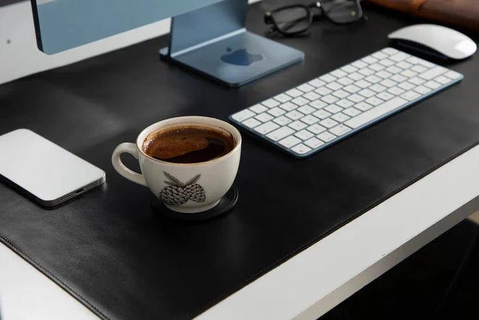 Natural Leather Desk Mat (48cm x 91 cm), Black - BlackBrook Case