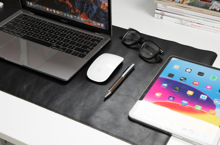 Natural Leather Desk Mat (37cm x 80 cm), Rustic Black - BlackBrook Case