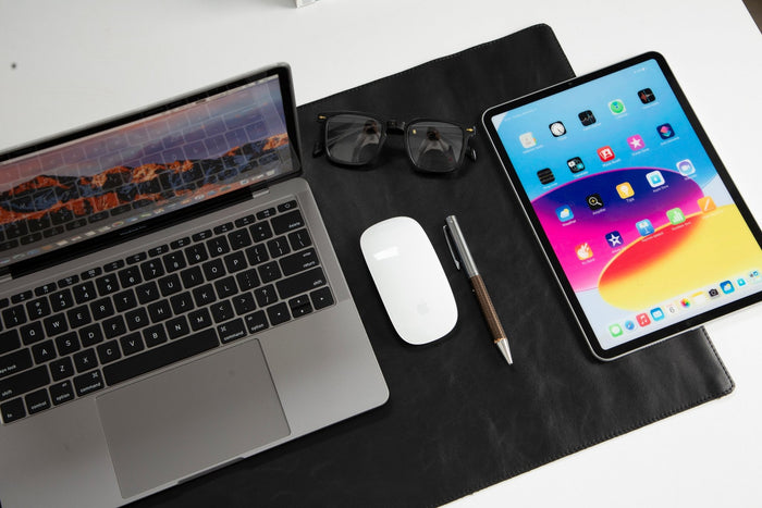 Natural Leather Desk Mat (37cm x 80 cm), Rustic Black - BlackBrook Case