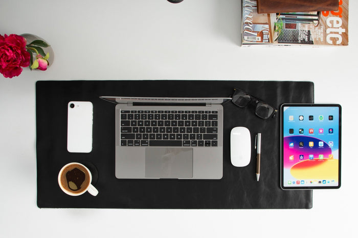 Natural Leather Desk Mat (37cm x 80 cm), Rustic Black - BlackBrook Case