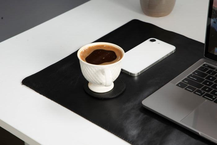 Natural Leather Desk Mat (37cm x 80 cm), Rustic Black - BlackBrook Case