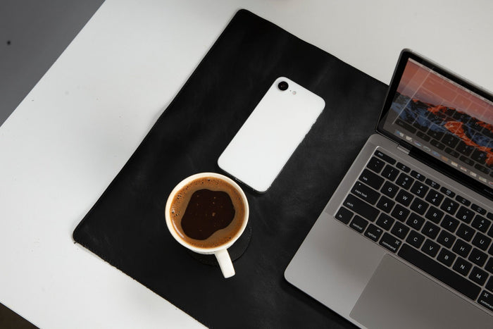 Natural Leather Desk Mat (37cm x 80 cm), Rustic Black - BlackBrook Case
