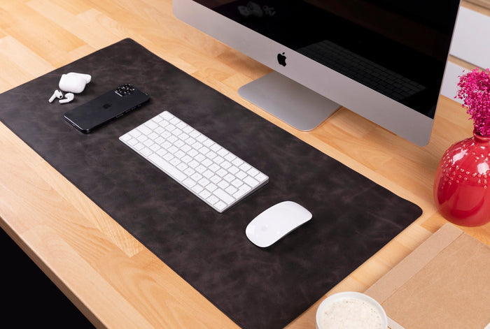 Natural Leather Desk Mat (37cm x 80 cm), Rustic Black - BlackBrook Case