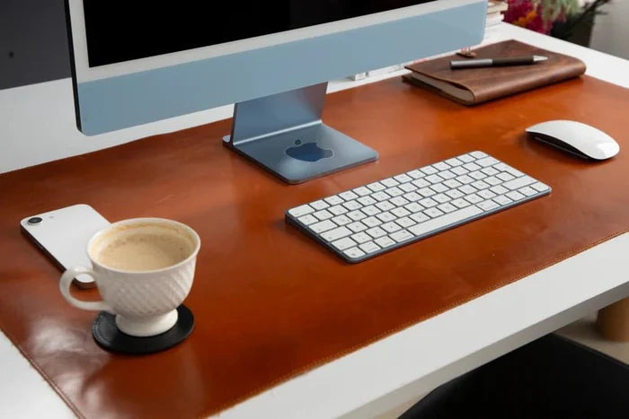 Natural Leather Desk Mat (48cm x 91 cm), Tan - BlackBrook Case