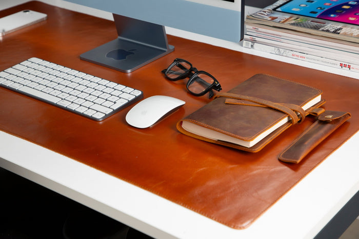 Natural Leather Desk Mat (37cm x 80 cm), Rustic Tan - BlackBrook Case