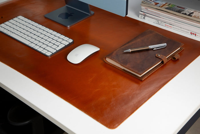 Natural Leather Desk Mat (37cm x 80 cm), Rustic Tan - BlackBrook Case