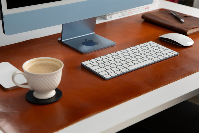 Natural Leather Desk Mat (37cm x 80 cm), Rustic Tan - BlackBrook Case