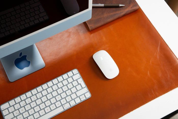 Natural Leather Desk Mat (37cm x 80 cm), Rustic Tan - BlackBrook Case