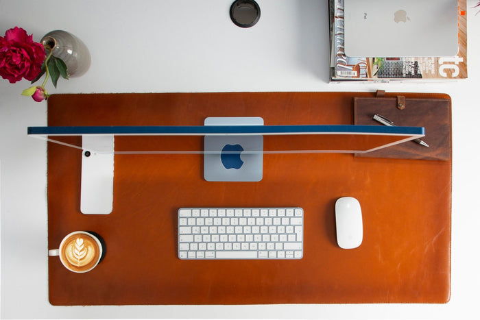 Natural Leather Desk Mat (37cm x 80 cm), Rustic Tan - BlackBrook Case