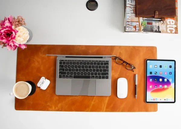 Natural Leather Desk Mat (48cm x 91 cm), Golden Tan - BlackBrook Case