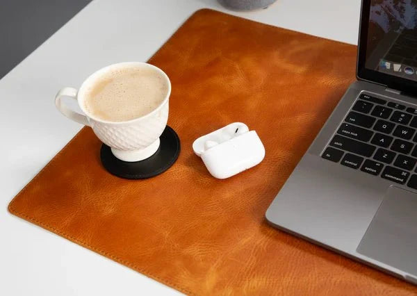 Natural Leather Desk Mat (48cm x 91 cm), Golden Tan - BlackBrook Case