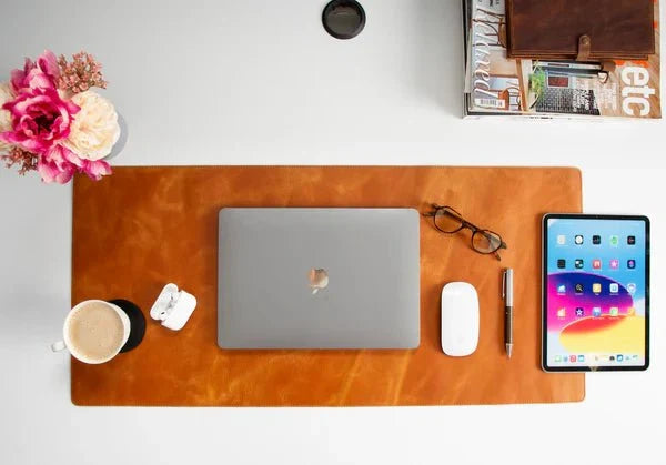 Natural Leather Desk Mat (48cm x 91 cm), Golden Tan - BlackBrook Case