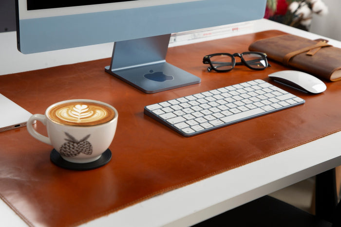 Natural Leather Desk Mat (48cm x 91 cm), Rustic Tan - BlackBrook Case