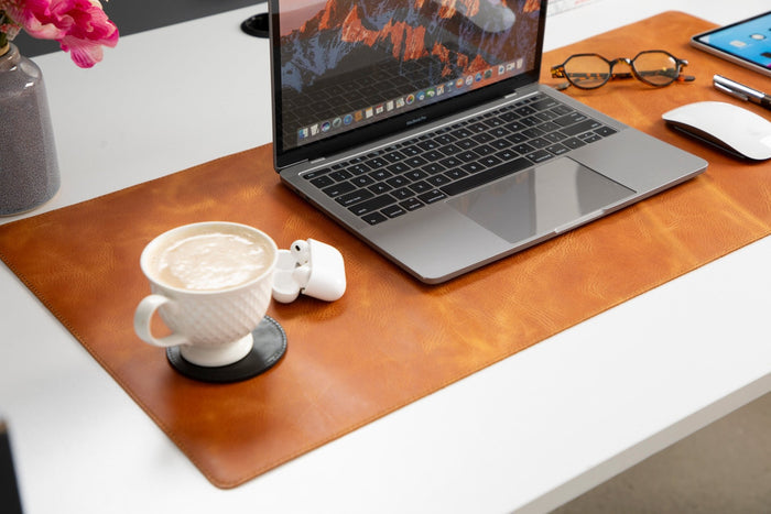 Natural Leather Desk Mat (48cm x 91 cm), Rustic Tan - BlackBrook Case
