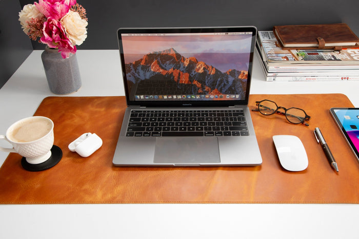 Natural Leather Desk Mat (48cm x 91 cm), Rustic Tan - BlackBrook Case