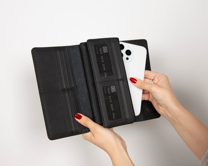 Noble Leather Women's Wallet, Pebble Black - BlackBrook Case