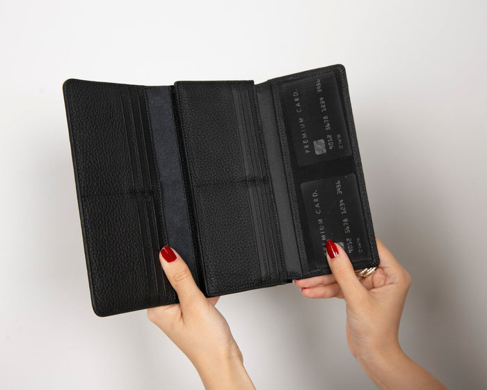 Noble Leather Women's Wallet, Pebble Black - BlackBrook Case