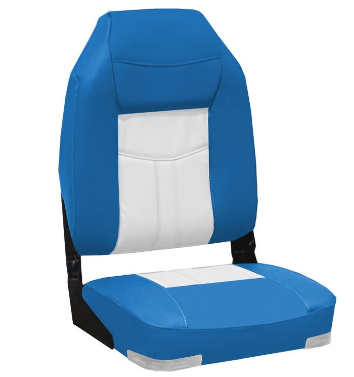 OCEANSOUTH - High Back Deluxe Folding Boat Seat - Blue and White