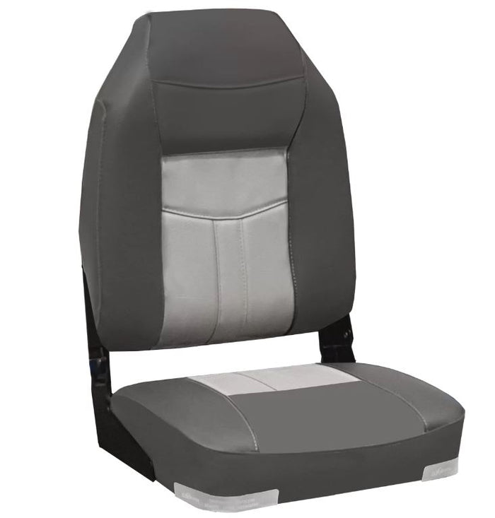 OCEANSOUTH - High Back Deluxe Folding Boat Seat - Charcoal and Grey
