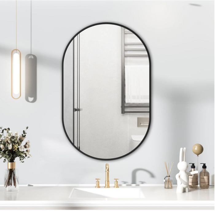 Oval Wall Mirror,50x70 cm Metal Framed Oval Mirrors,Large Bathroom Mirrors-30