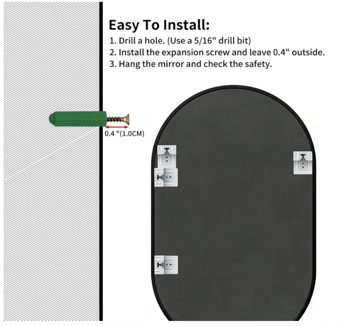 Oval Wall Mirror,50x70 cm Metal Framed Oval Mirrors,Large Bathroom Mirrors-30