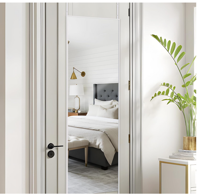 Over The Door Mirror with Hanger White Aluminum Alloy Frame Full Lengt 122cm-68